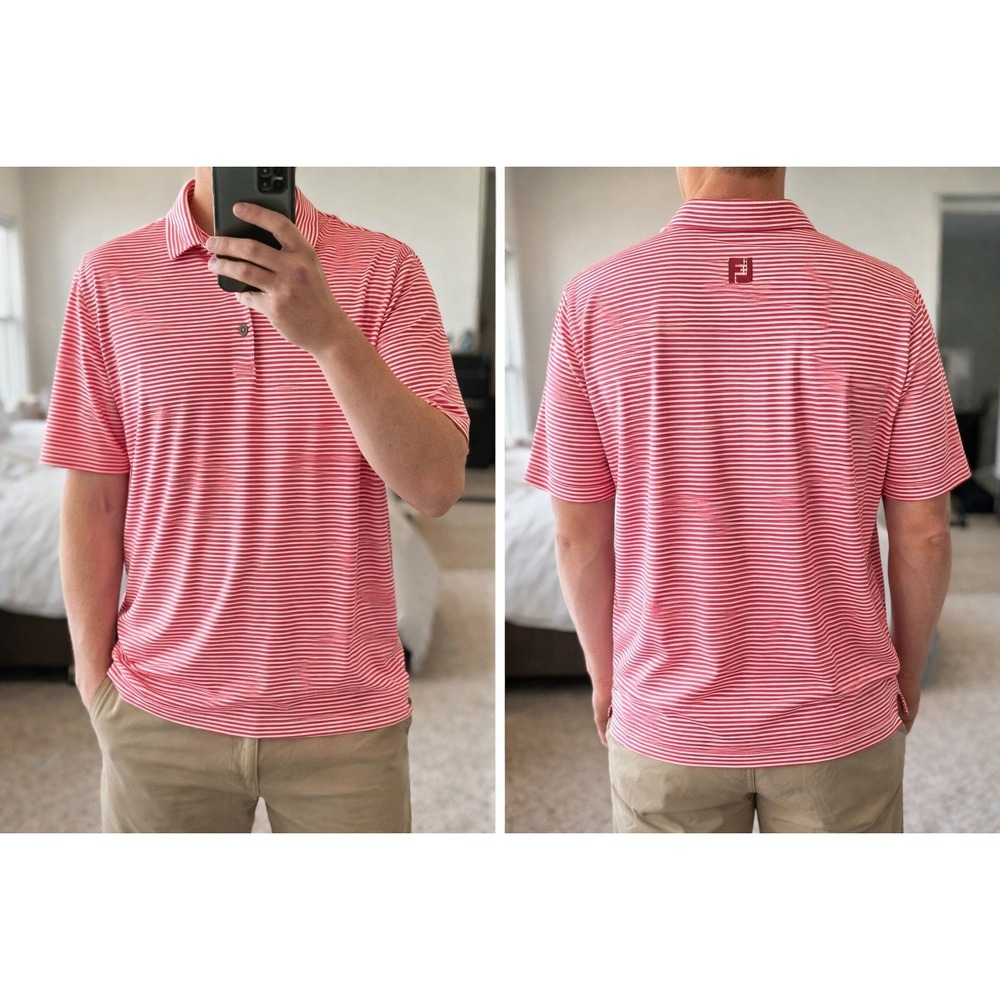 FootJoy Mens ProDry Pink White Striped Performance Golf‎ Polo Shirt XL